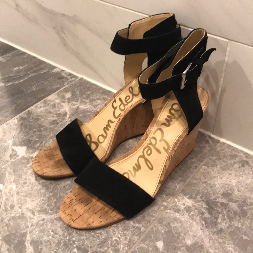 Sam Edelman Black Suede Sandal Wedges